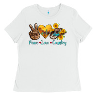White peace love country cowhide cowboy hat Ladies Tee - AdoDesignShop
