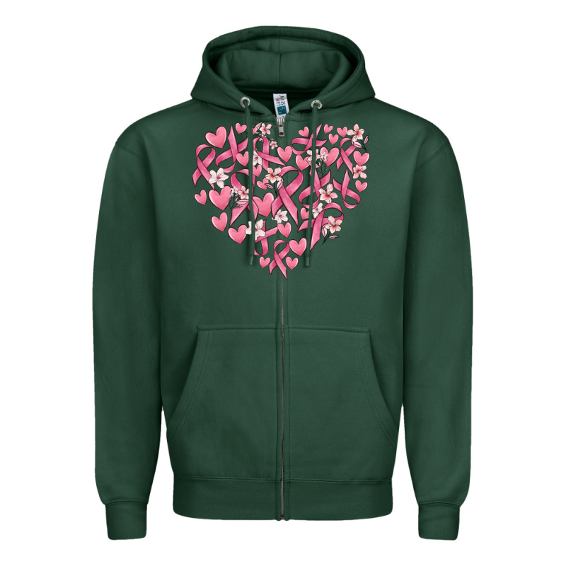Breast Cancer Awareness Heart Zipper Hoodie by MaliasSmallBusiness | Teevron