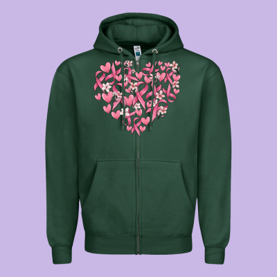 Breast Cancer Awareness Heart Zipper Hoodie Designed By Maliassmallbusiness