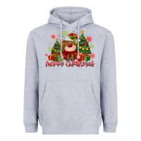 Heather Grey merry christmas reindeer Heavyweight Hoodie - MaliasSmallBusiness