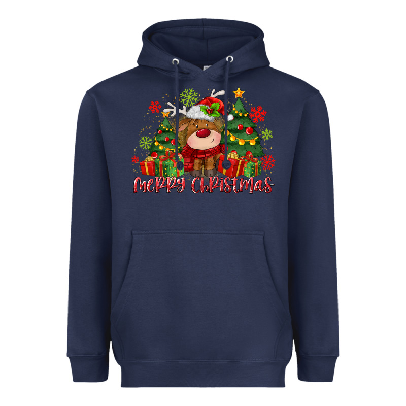 Merry Christmas Reindeer Heavyweight Hoodie by MaliasSmallBusiness | Teevron
