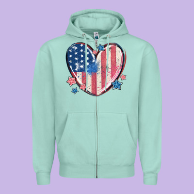 Usa Heart Zipper Hoodie Designed By Maliassmallbusiness