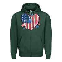 Sports Green usa heart Zipper Hoodie - MaliasSmallBusiness