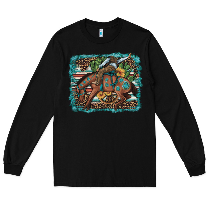 Bucking Bronco Cowboy Rodeo Cactus And Sunflowers Long Sleeve Tee by Artiststas | Teevron