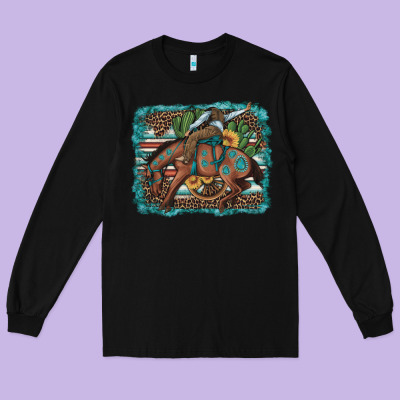Bucking Bronco Cowboy Rodeo Cactus And Sunflowers Long Sleeve Tee Designed By Artiststas