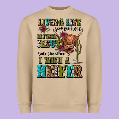Living Life Somewhere Between Jesus Take The Wheel Heavyweight Sweatshirt Designed By Jahusdesignshop