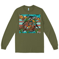 Army Green bucking bronco cowboy rodeo cactus and sunflowers Long Sleeve Tee - Artiststas