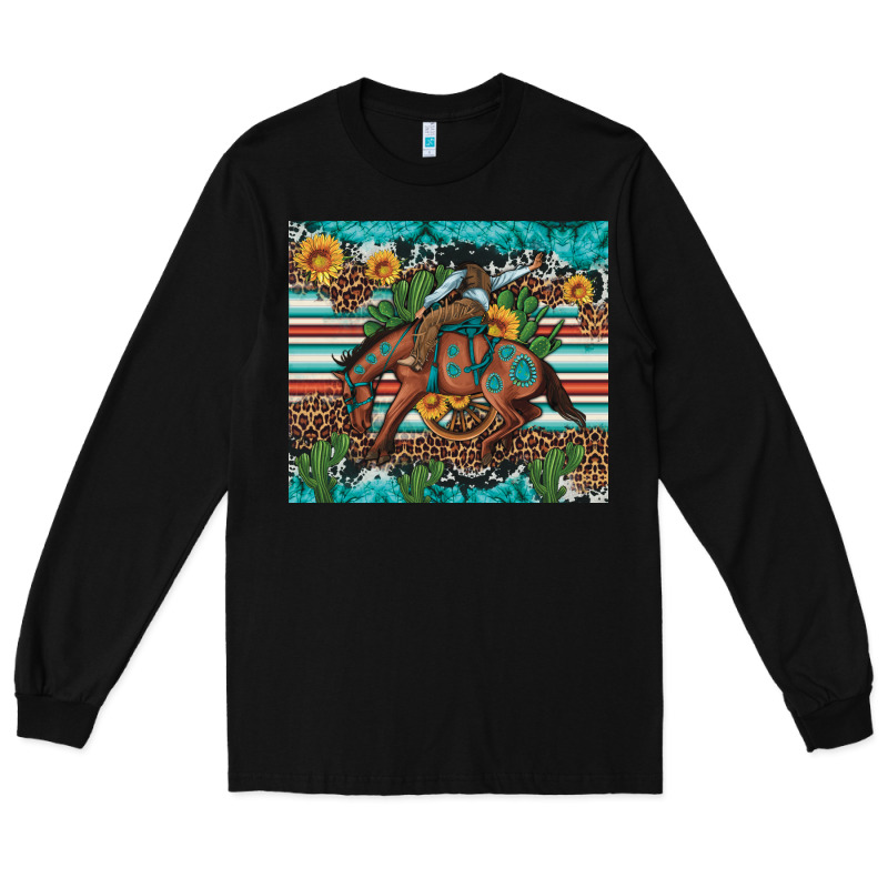 Bucking Bronco Cowboy Rodeo Cactus And Sunflowers Long Sleeve Tee by Artiststas | Teevron
