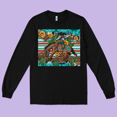 Bucking Bronco Cowboy Rodeo Cactus And Sunflowers Long Sleeve Tee Designed By Artiststas