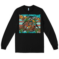 Black bucking bronco cowboy rodeo cactus and sunflowers Long Sleeve Tee - Artiststas