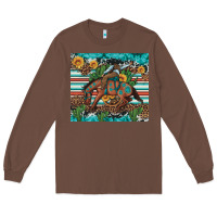 Chestnut bucking bronco cowboy rodeo cactus and sunflowers Long Sleeve Tee - Artiststas