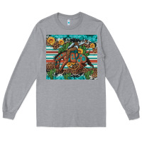 Heather Grey bucking bronco cowboy rodeo cactus and sunflowers Long Sleeve Tee - Artiststas