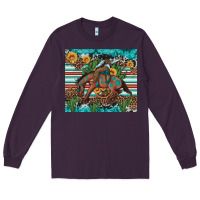Plum bucking bronco cowboy rodeo cactus and sunflowers Long Sleeve Tee - Artiststas
