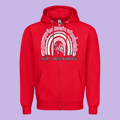 Breast Cancer  Awareness Rainbow Zipper Hoodie Designed By Maliassmallbusiness