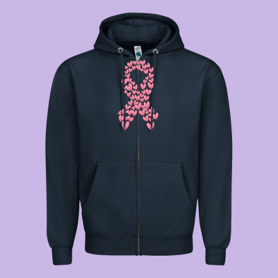 Breast Cancer Ribbon Zipper Hoodie Designed By Maliassmallbusiness