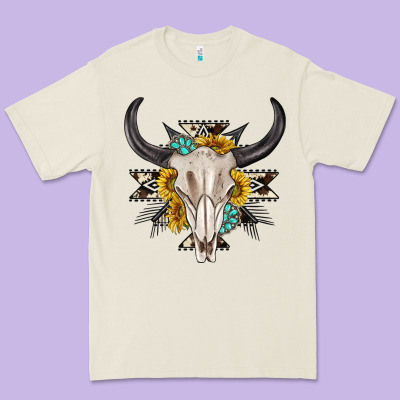 Premium Tee cow aztec western bull skull