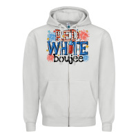 Dove Grey red white boujee Zipper Hoodie - MaliasSmallBusiness