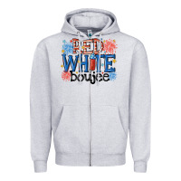 Heather Grey red white boujee Zipper Hoodie - MaliasSmallBusiness