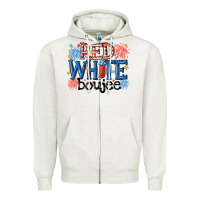 Oatmeal Heather red white boujee Zipper Hoodie - MaliasSmallBusiness