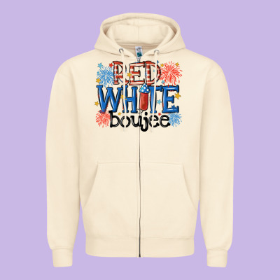 Red White Boujee Zipper Hoodie Designed By Maliassmallbusiness