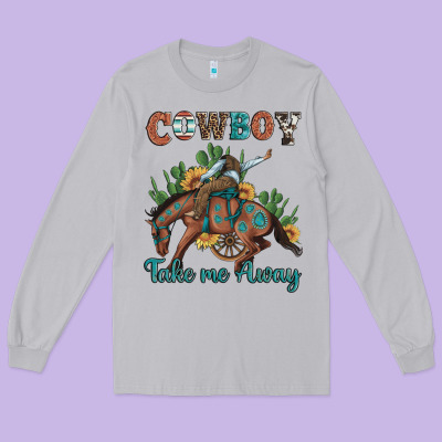 Cowboy Take Me Away Rodeo Long Sleeve Tee Designed By Artiststas