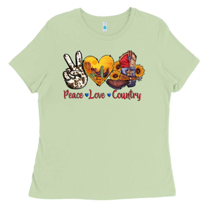 Peace Love Country American Texas Flag Boots Ladies Tee by AdoDesignShop | Teevron