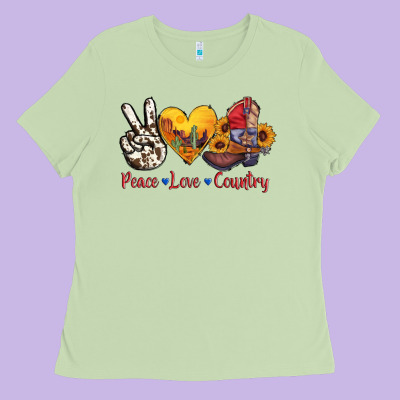 Peace Love Country American Texas Flag Boots Ladies Tee Designed By Adodesignshop