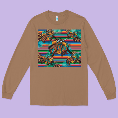 Bucking Bronco Serape Turquoise Long Sleeve Tee Designed By Artiststas