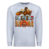 Heather Grey Western Blessed Mom With Cross Premium Sweatshirt - BundleAndBundleShop