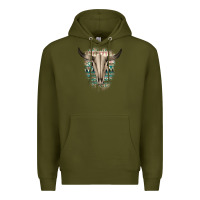 Army Green Western Aztec Bull Skull Premium Hoodie - Bettercallsaul