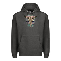 Charcoal Heather Western Aztec Bull Skull Premium Hoodie - Bettercallsaul