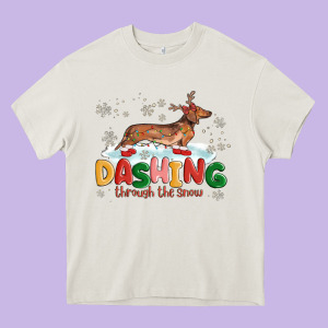 Dachshund Through The Snow Heavy Core Tee Designed By Maliassmallbusiness