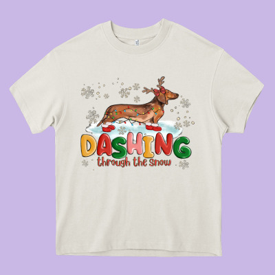 Dachshund Through The Snow Heavy Core Tee Designed By Maliassmallbusiness