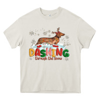 Cream dachshund through the snow Heavy Core Tee - MaliasSmallBusiness