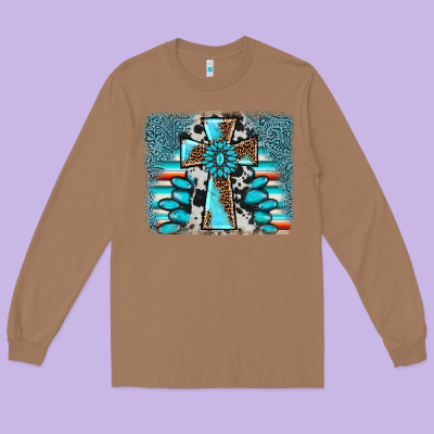 Cross Gemstone Background Long Sleeve Tee Designed By Adodesignshop