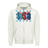 Oatmeal Heather usa retro Zipper Hoodie - MaliasSmallBusiness