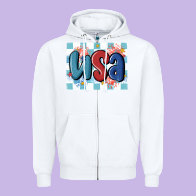 Usa Retro Zipper Hoodie Designed By Maliassmallbusiness
