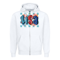 White usa retro Zipper Hoodie - MaliasSmallBusiness