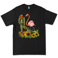 Black flamingo with cactus and sunflowers Premium Tee - BarkalooDesign