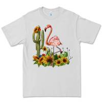 Dove Grey flamingo with cactus and sunflowers Premium Tee - BarkalooDesign