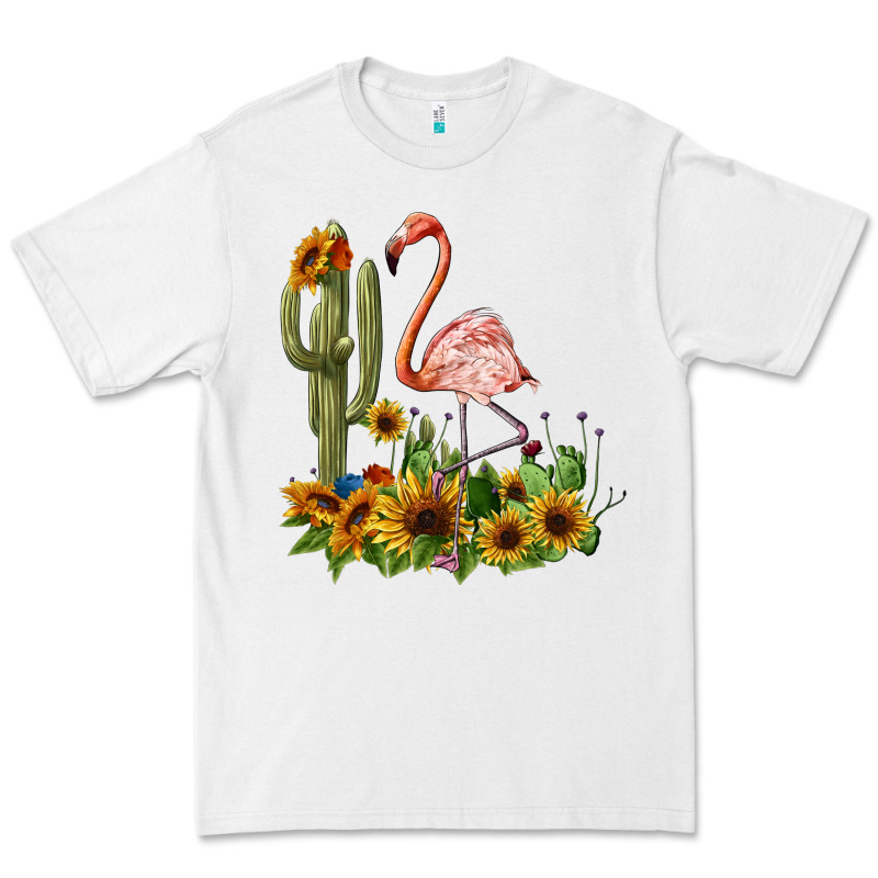Flamingo With Cactus And Sunflowers Premium Tee by BarkalooDesign | Teevron