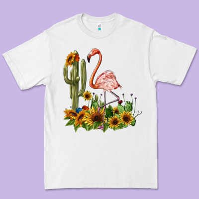 Flamingo With Cactus And Sunflowers Premium Tee Designed By Barkaloodesign