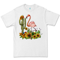 White flamingo with cactus and sunflowers Premium Tee - BarkalooDesign