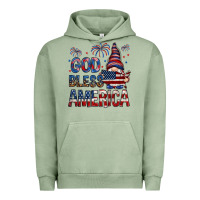 Pigment Oil Green God Bless America with gnome 4th of july Urban Hoodie - HowdyJamesFarm