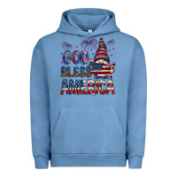 Pigment Pebble Blue God Bless America with gnome 4th of july Urban Hoodie - HowdyJamesFarm