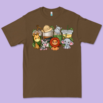 Premium Tee cute baby safari animals coffee cups