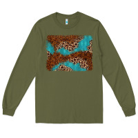 Army Green turquoise glitter leopard background Long Sleeve Tee - AdoDesignShop