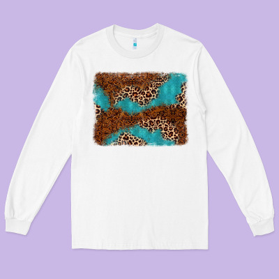Turquoise Glitter Leopard Background Long Sleeve Tee Designed By Adodesignshop