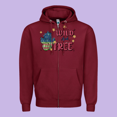 Wild And Free Zipper Hoodie Designed By Maliassmallbusiness