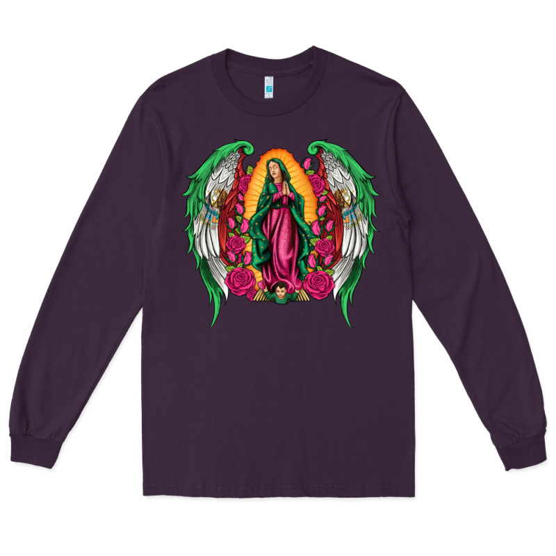 Mexican Flag Wings Our Lady Of Guadalupe Long Sleeve Tee by Artiststas | Teevron